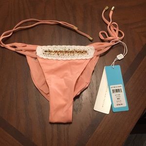 Peach bikini bottom with knit & gold chain
